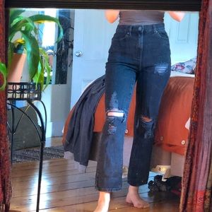 High Waisted Black Distressed Jeans